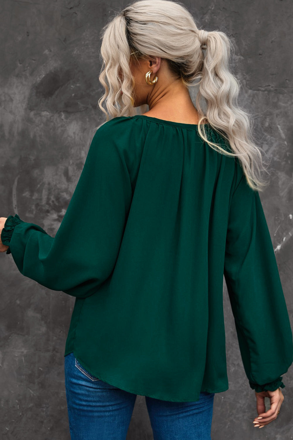 Notched Neck Lantern Sleeve Blouse - ALINA VOGT