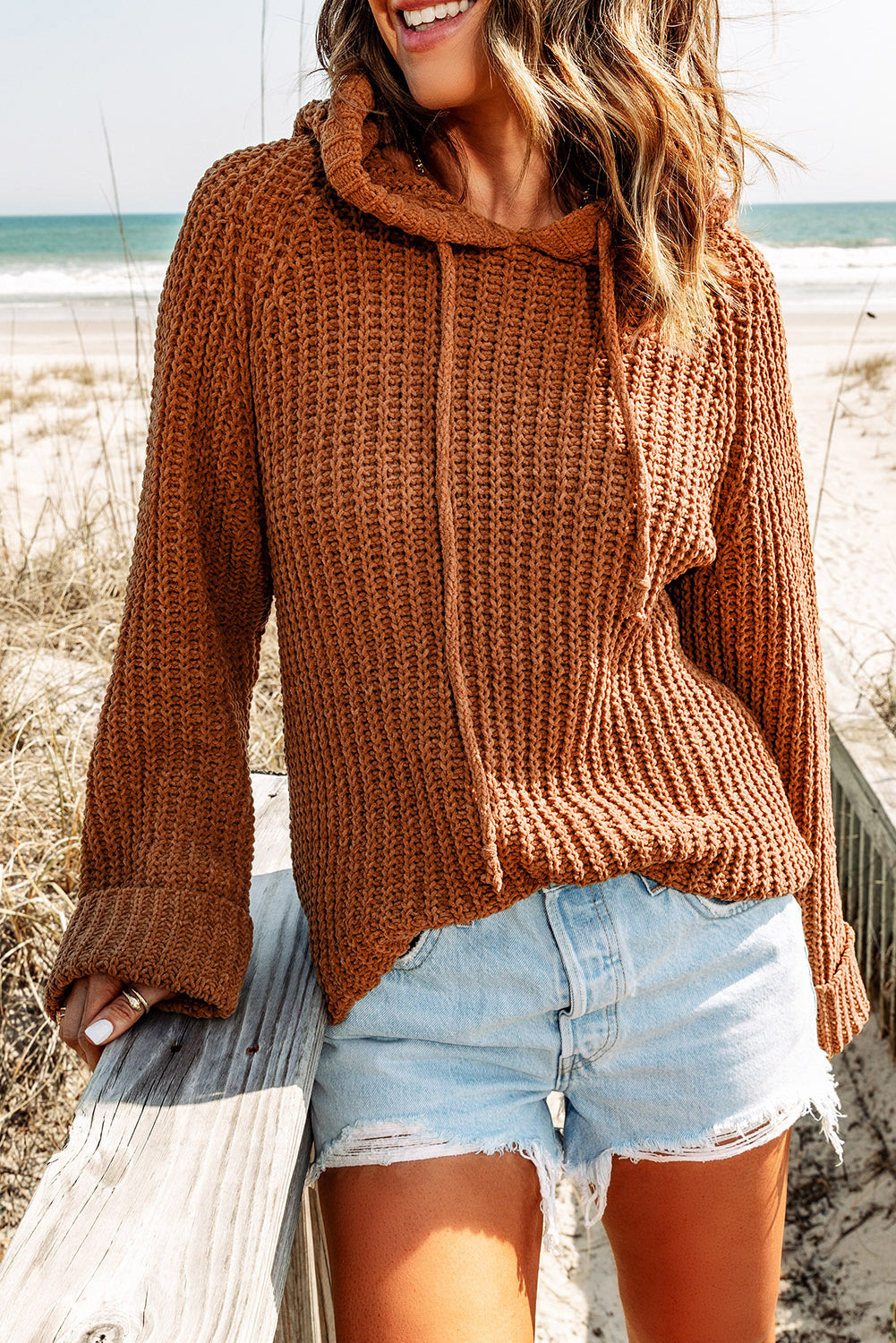 Rib-Knit Drawstring Hooded Sweater - ALINA VOGT