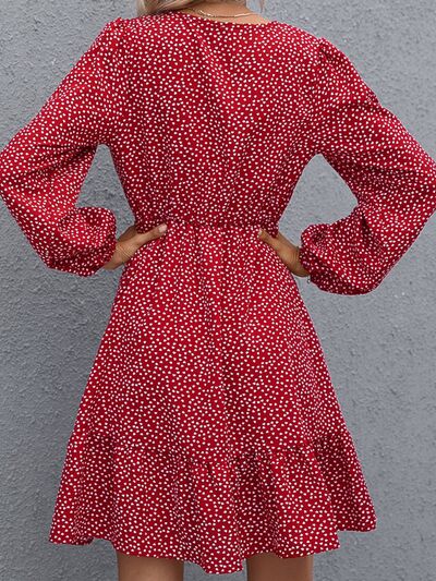 Printed Surplice Balloon Sleeve Dress