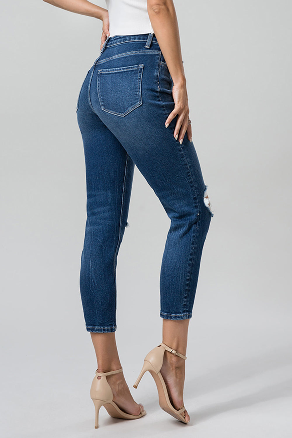 BAYEAS Full Size High Waist Distressed Washed Cropped Mom Jeans