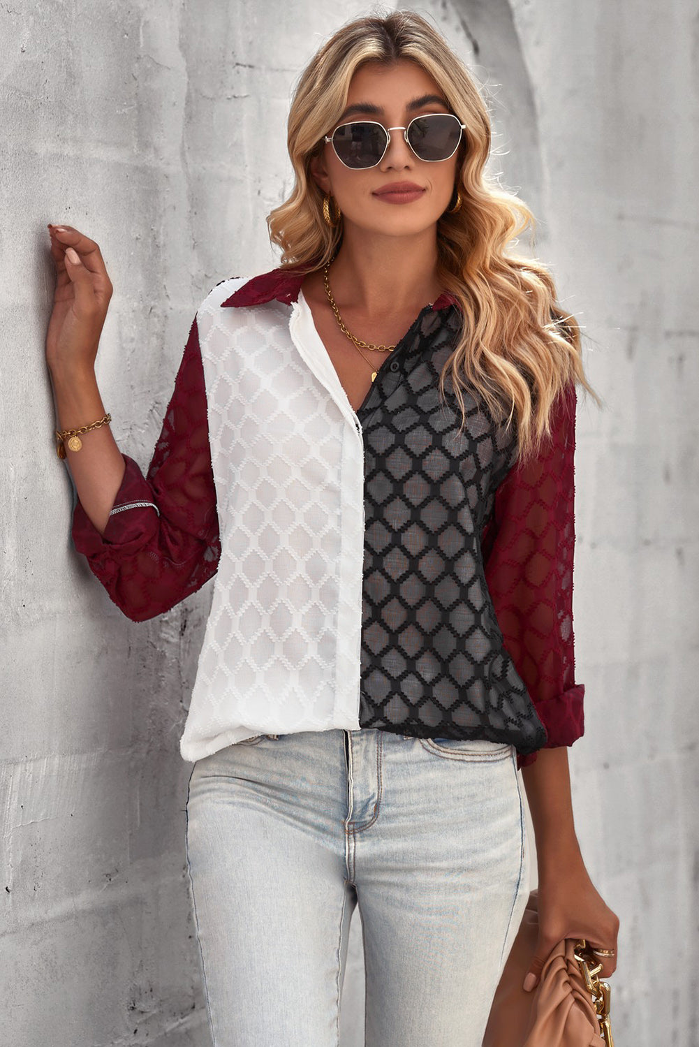 Curved Hem Button-Up Long Sleeve Shirt - ALINA VOGT