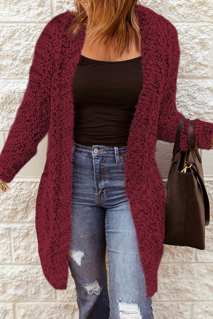 Fuzzy Popcorn Knit Open Front Longline Cardigan - ALINA VOGT