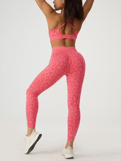 Leopard Crisscross Top and Leggings Active Set