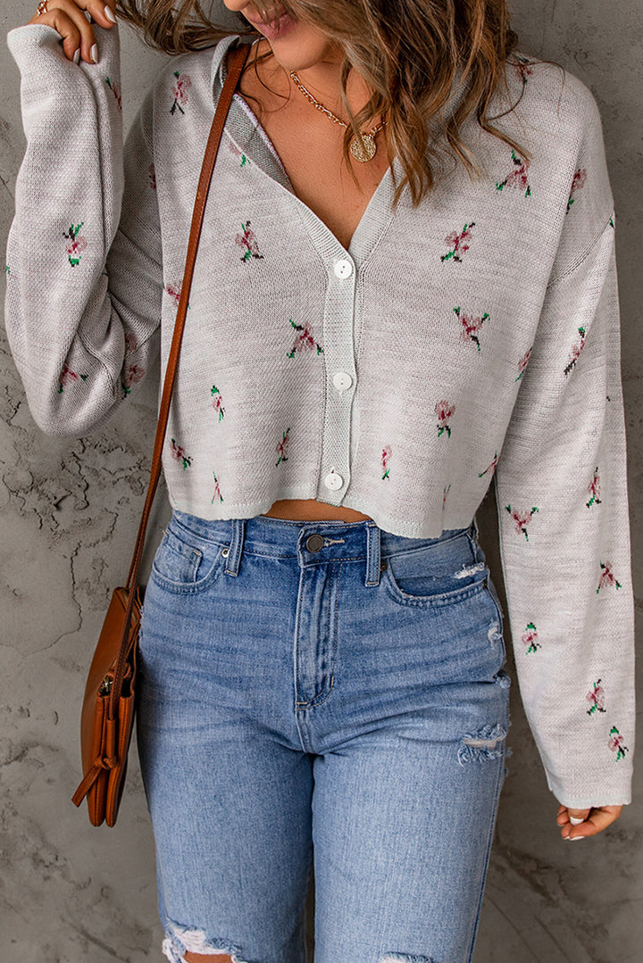 Floral Button Down Cropped Cardigan - ALINA VOGT