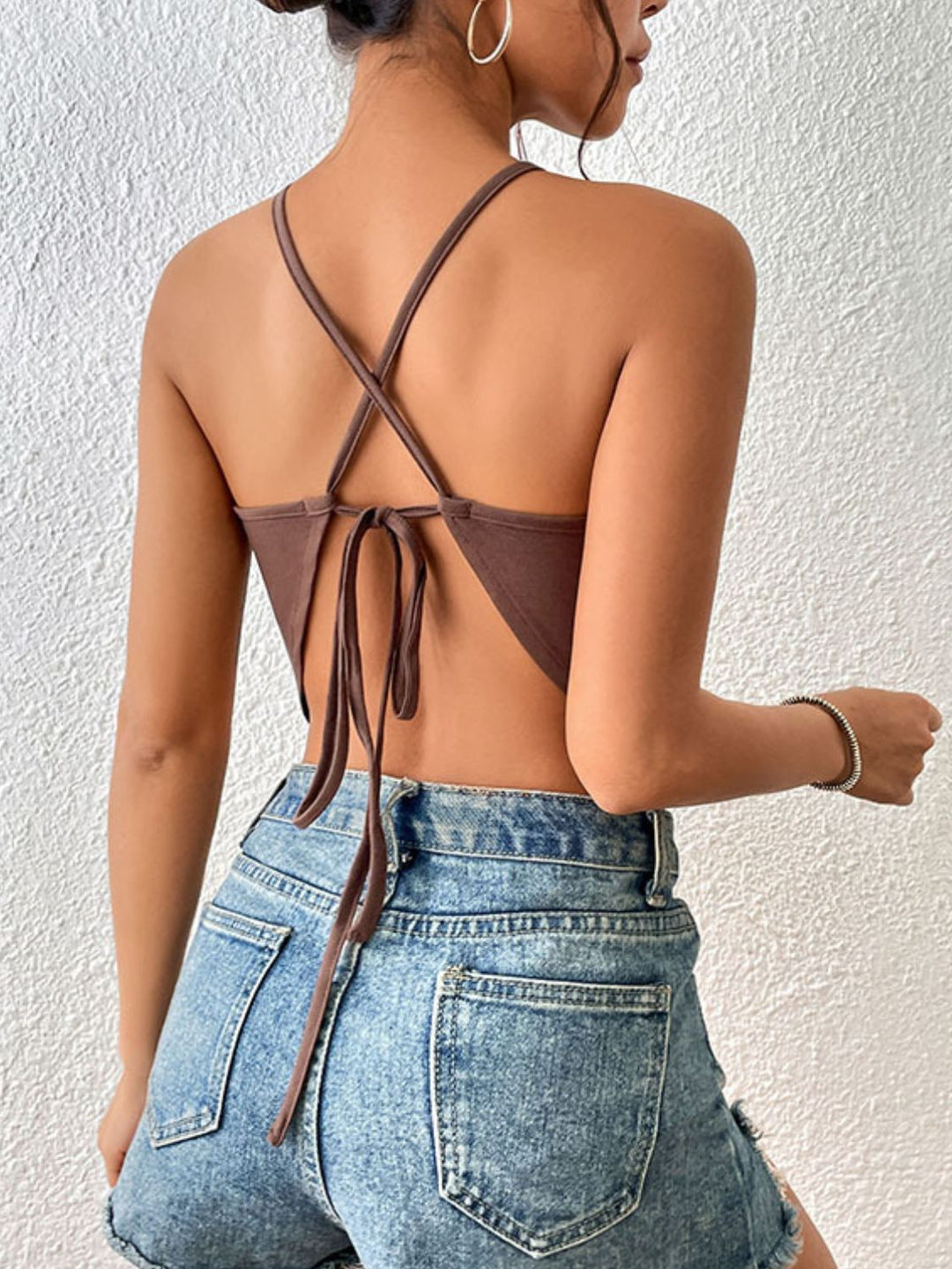 Crisscross Tie Back Slit Sleeveless Top