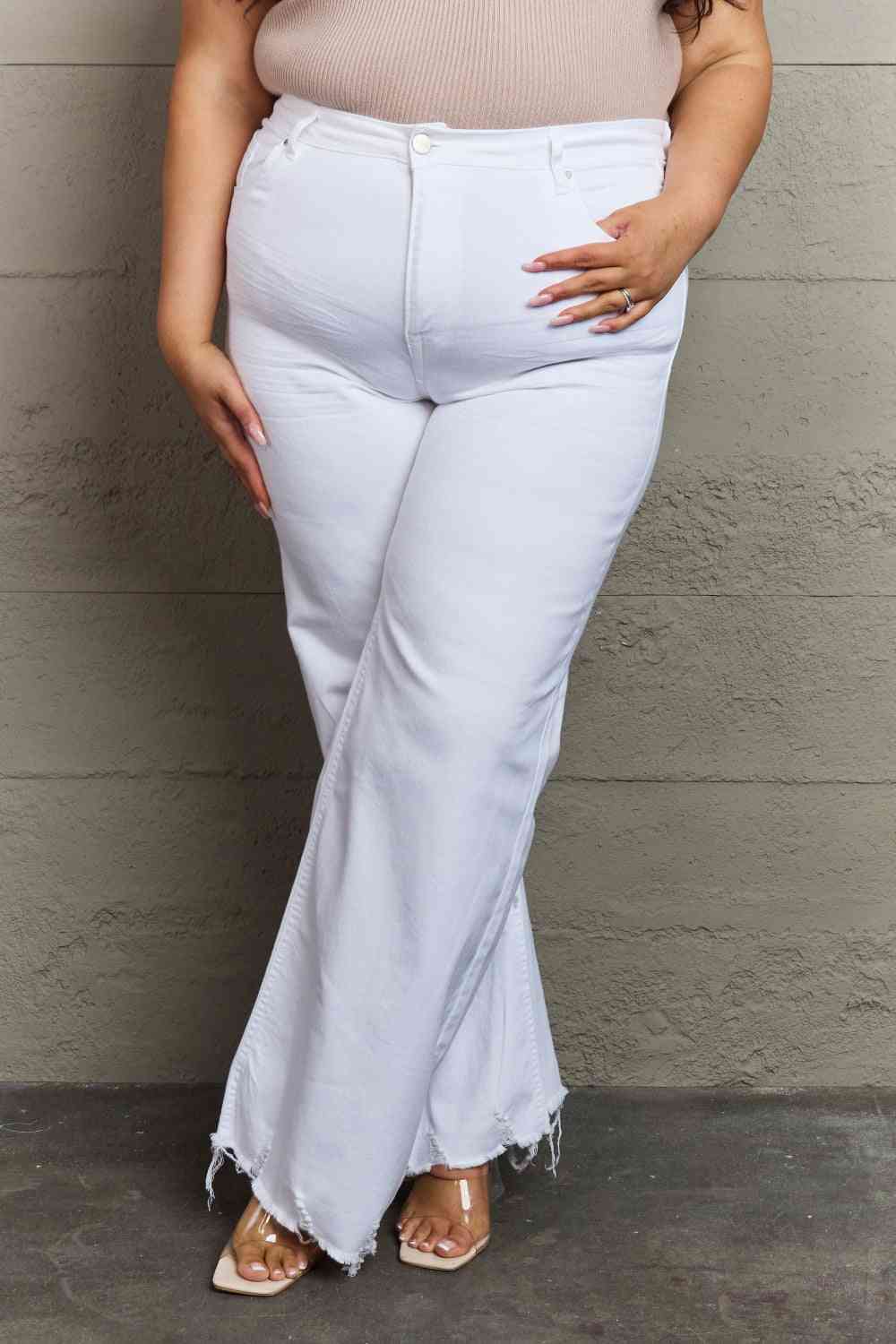 RISEN Raelene Full Size High Waist Wide Leg Jeans in White