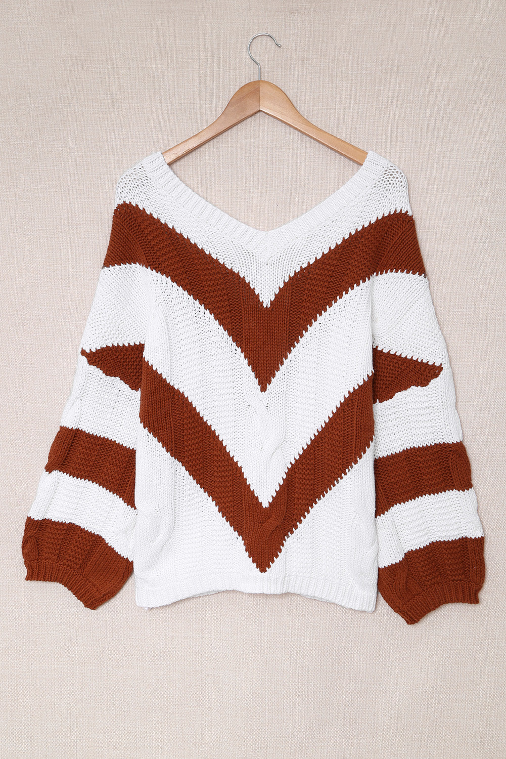 Chevron Cable-Knit V-Neck Tunic Sweater - ALINA VOGT